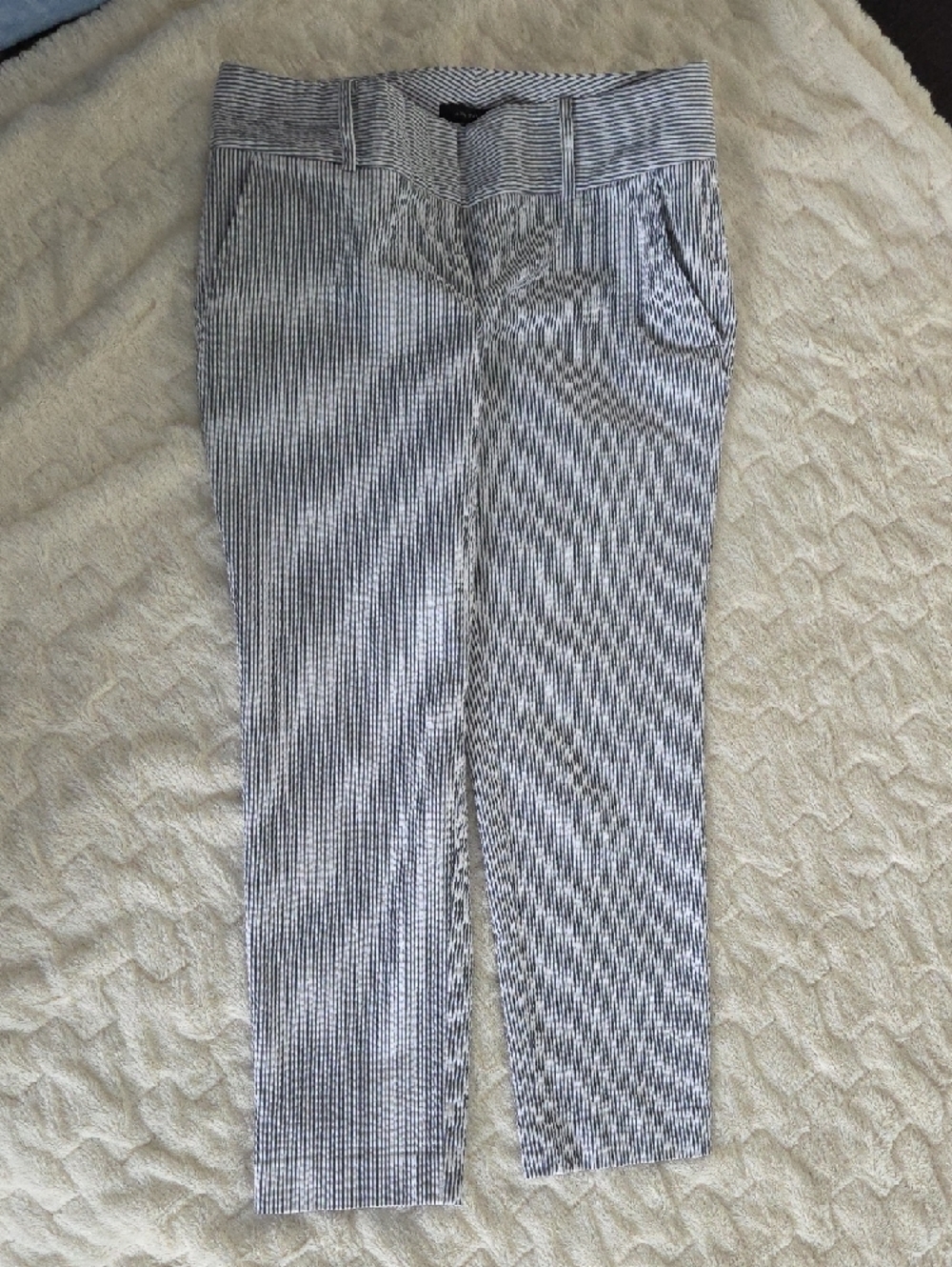 Ann Taylor Blue White Seersucker Capri Pants Cropped Slim Fit Size 6
